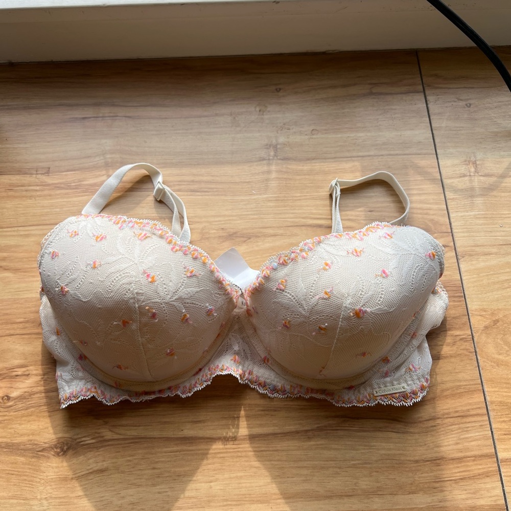 Floral Embroidered Cream Bra